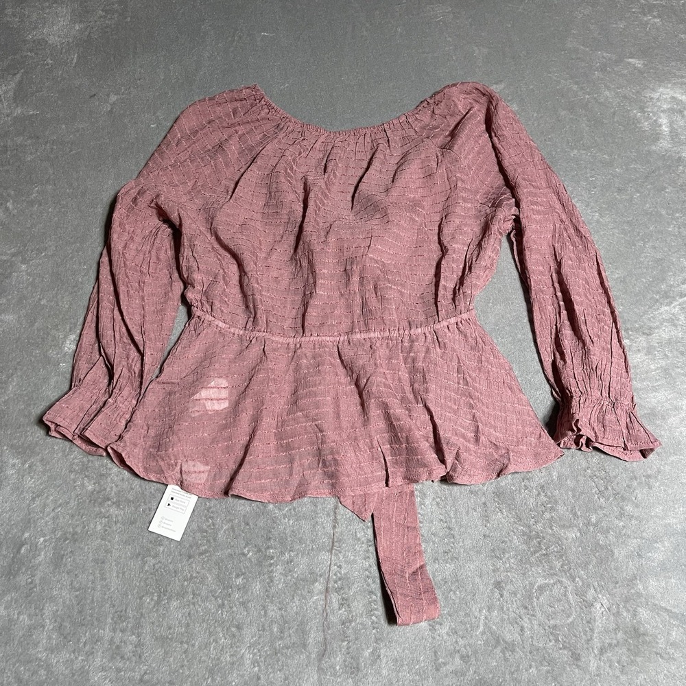 Cupshe Top Womens Small Pink Long Sleeve Sheer Peplum Tie Blouse Beach - Picture 5 of 6